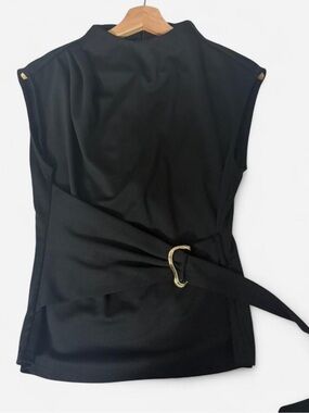 Black Sleeveless Top with Gold Accent Buckle